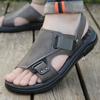 Fashion Black Men's Sandals Leather Casual Sandals Summer Beach Sandals for Men Outdoor Non Slip Platform Slippers Sandalias Hombre