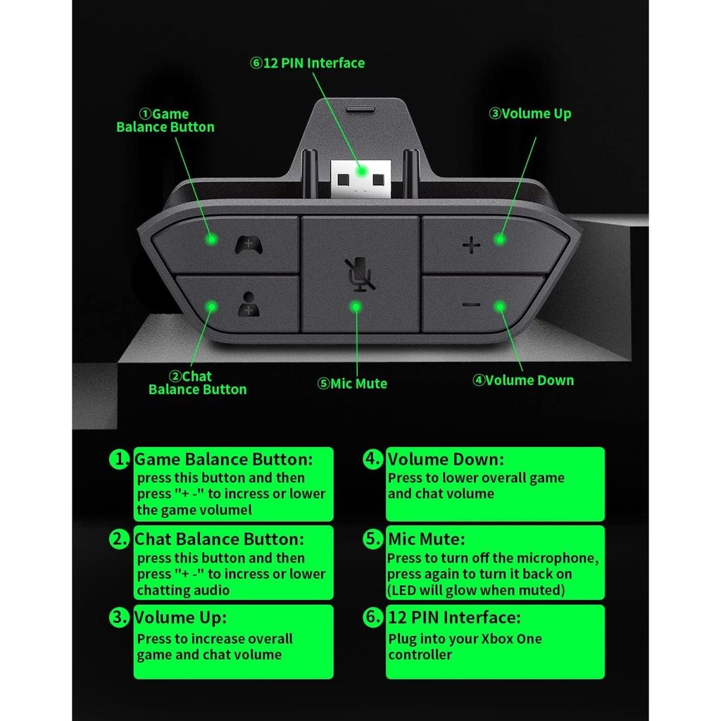 Адаптер стереогарнитуры для контроллера Xbox One и Xbox Series X|S, адаптер для наушников, регулировка громкости, микрофона, баланса звука (Голосовой чат и игровой звук)