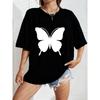 Винтажная черная оверсайз футболка с белым силуэтом бабочки и принтом в виде капель – Минималистичный темный эстетичный графический топ