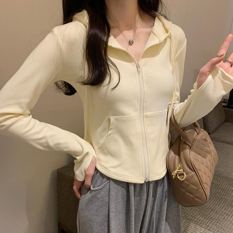 Пальто с капюшоном на молнии с капюшоном, женская новая осенне-зимняя короткая спортивная повседневная куртка с длинным рукавом