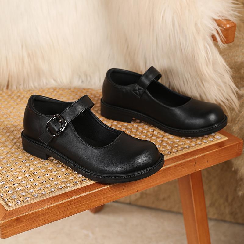 Small Leather Shoes Women's Four Seasons Retro One-word Buckle Mary Jane Gentle Princess Shoes