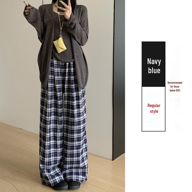 La Chapelle Women's High-Waisted Plaid Wide-Leg Pants