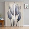 Цветок тюльпана, прозрачные синие прозрачные шторы для спальни, праздничное украшение, оконная вуаль, тюлевая занавеска