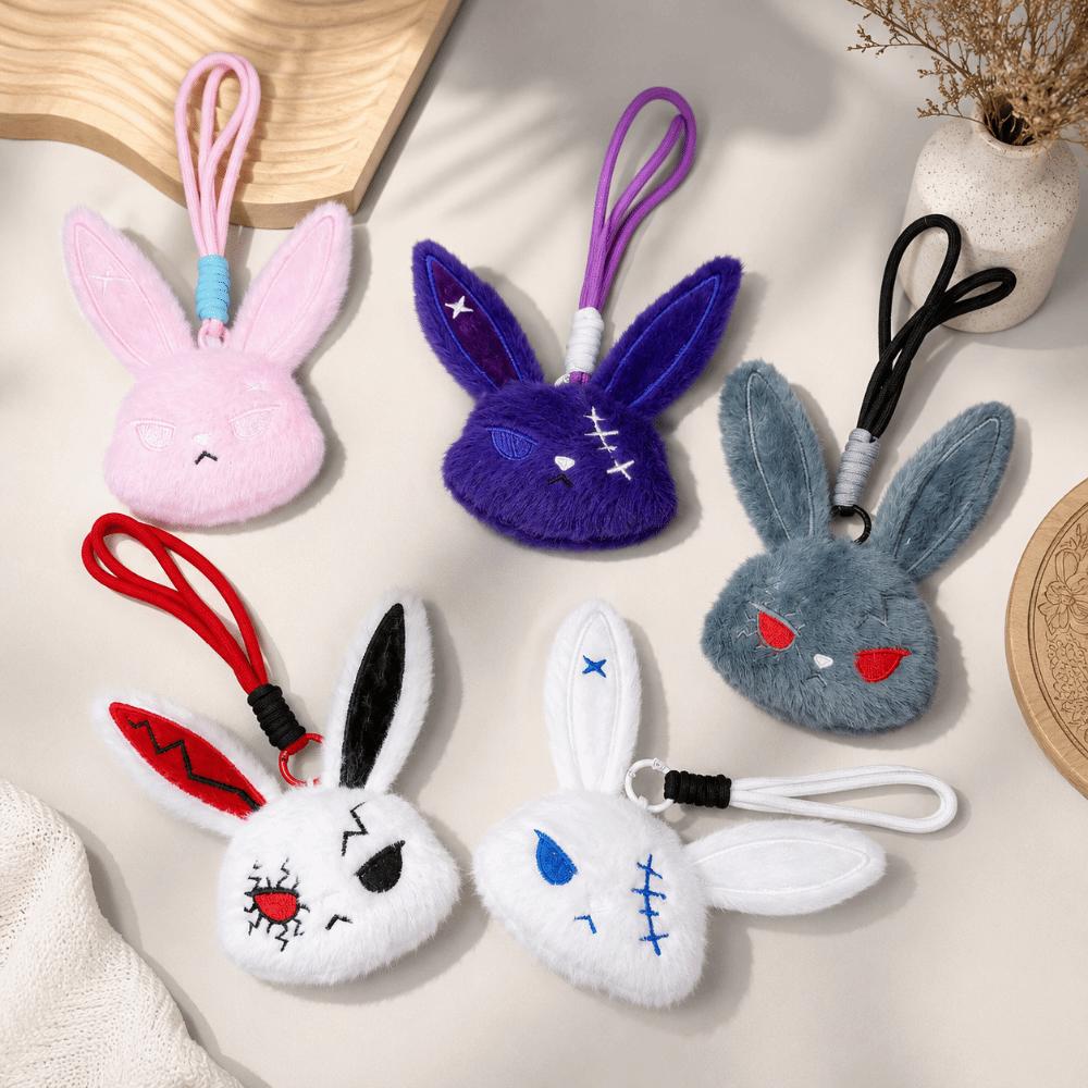 Dark Style Plush Rabbit Keyring Animal Halloween Key Rings Fluffy Backpack Pendant Men Women
