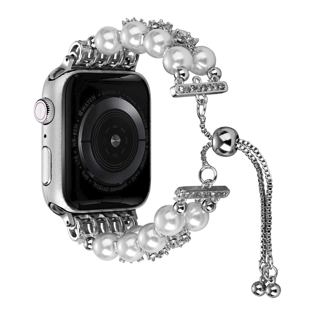 Apple Watch S8 Strap: Pearl Agate with Diamond Detail and Retractable Chain