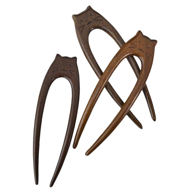 Деревянная заколка для волос с узором «Художественные кошки» Уникальная вилка для волос Этнический стиль Заколка для волос для женщин и девочек Этнические аксессуары для волос