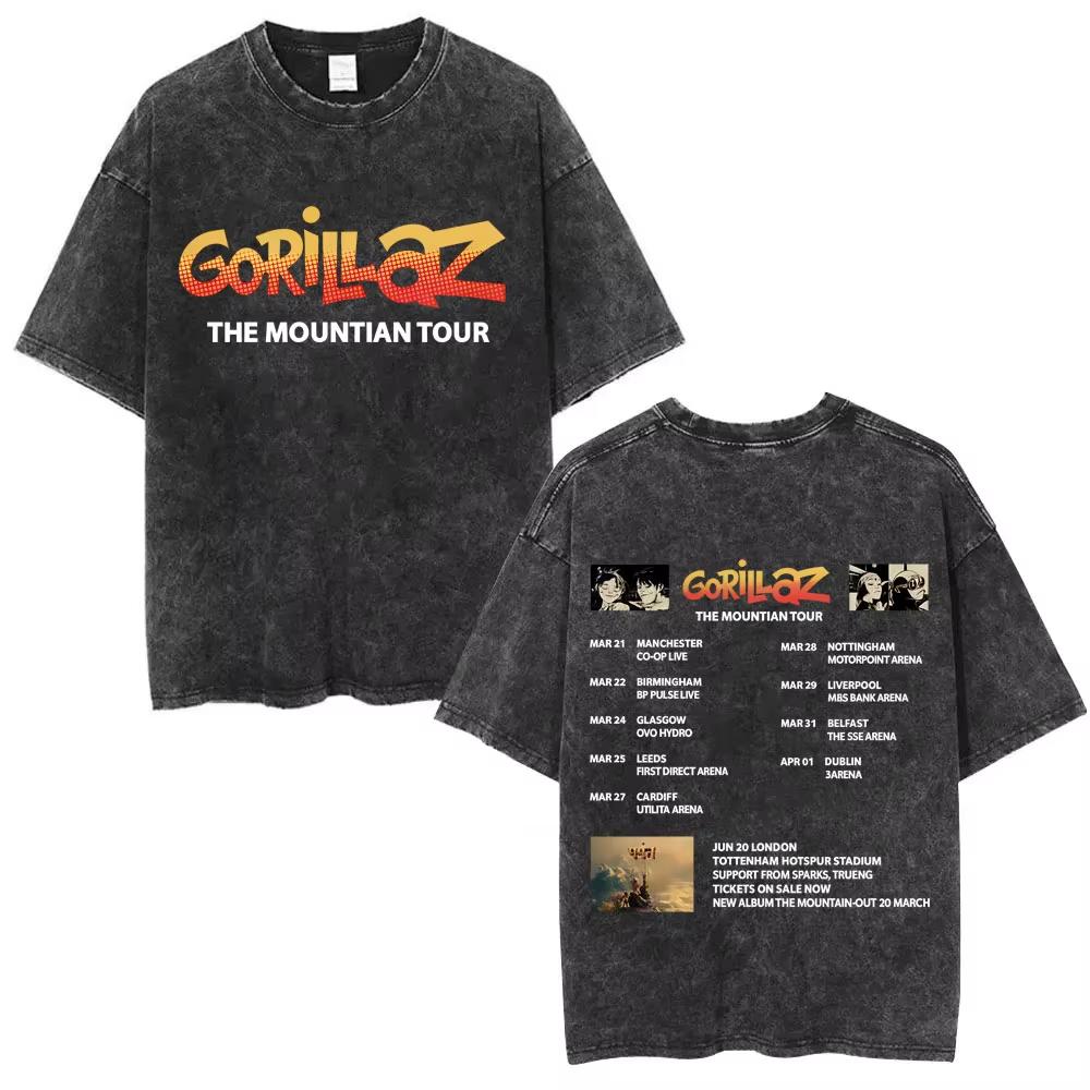 Washed Vintage Rock Band Gorillaz Album Graphic T-shirt Men's Women Hip Hop Fashion Oversized T Shirts Male Cotton Streetwear