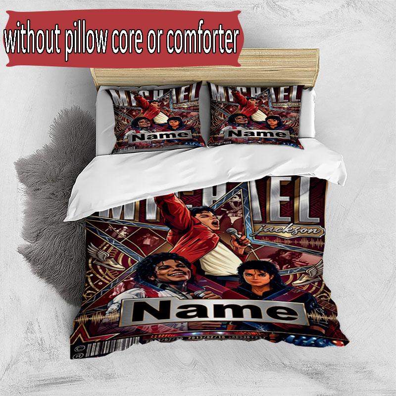 3pcs Duvet Cover Set (1*Duvet Cover + 2*Pillowcase, Without Core), Custom Name Michael Jackson POP Pattern Bedding Set, Home Bedroom Decor Gift