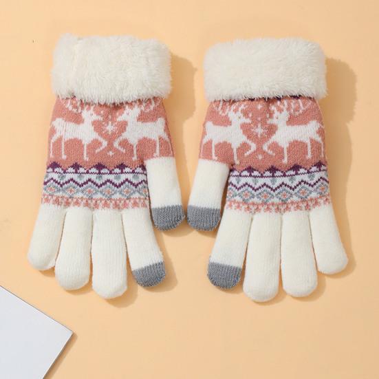 Зимние сенсорные перчатки мужские женские с вязаным узором оленя теплые перчатки на флисовой подкладке толстые перчатки с пушистыми манжетами для велоспорта в помещении и на улице