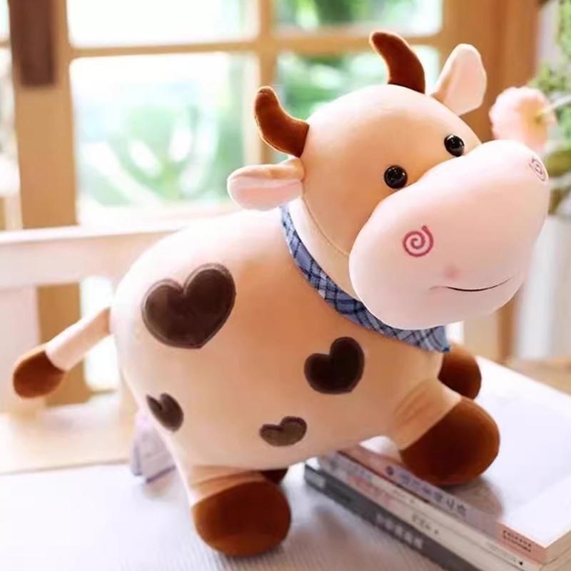 Мультяшная корова, плюшевая игрушка, мягкое животное, скот, плюшевая игрушка, кавайный подарок для девочек, хлопковая плюшевая кукла, наполненная животными, украшение для дома