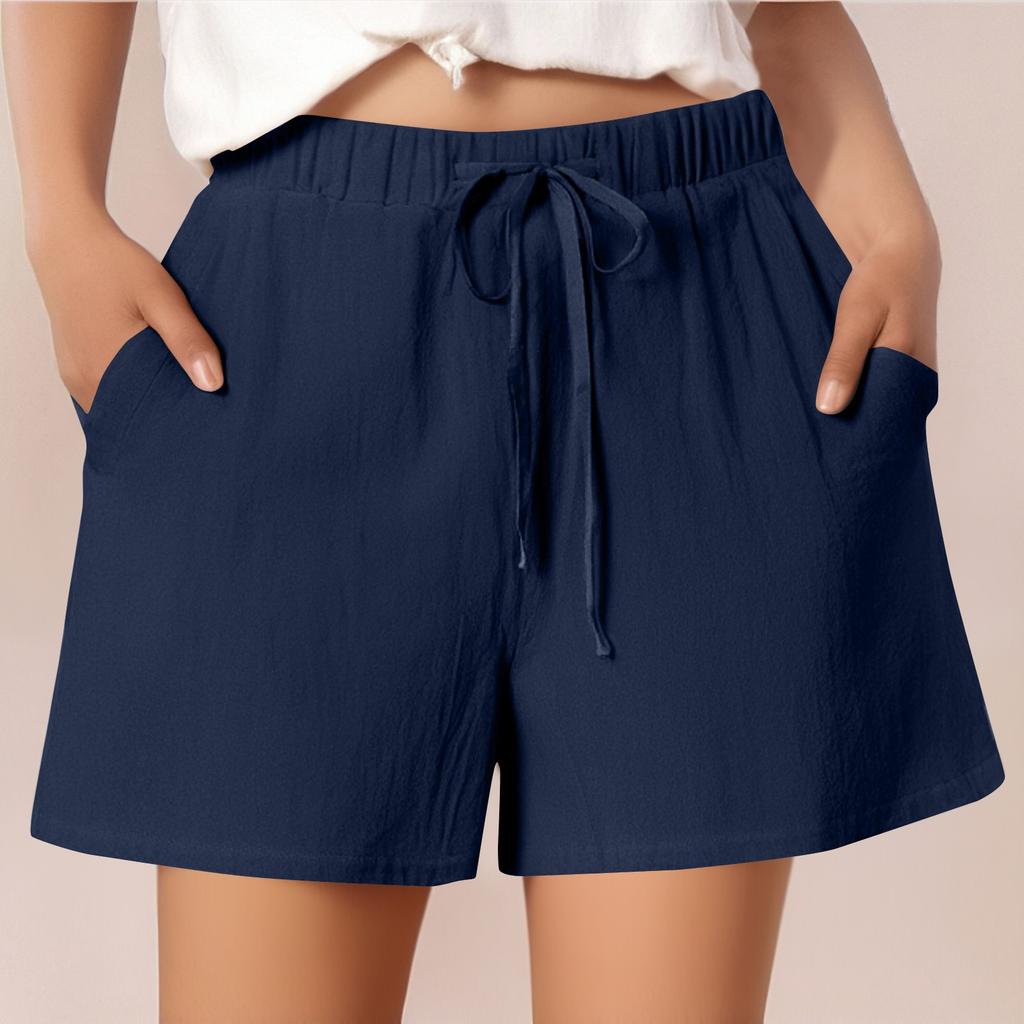 Женские повседневные хлопковые и льняные однотонные свободные шорты со шнуровкой и эластичным поясом длиной три четверти
