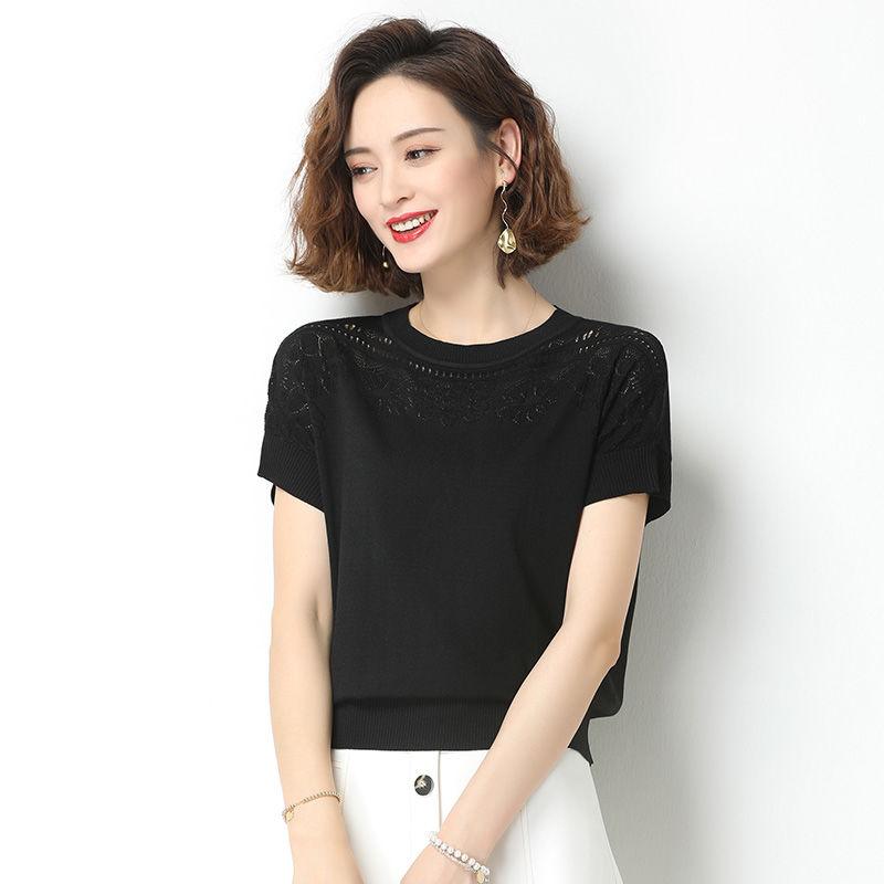 Женская трикотажная рубашка Ice Silk, футболка с короткими рукавами, летний новый дизайн, универсальный топ