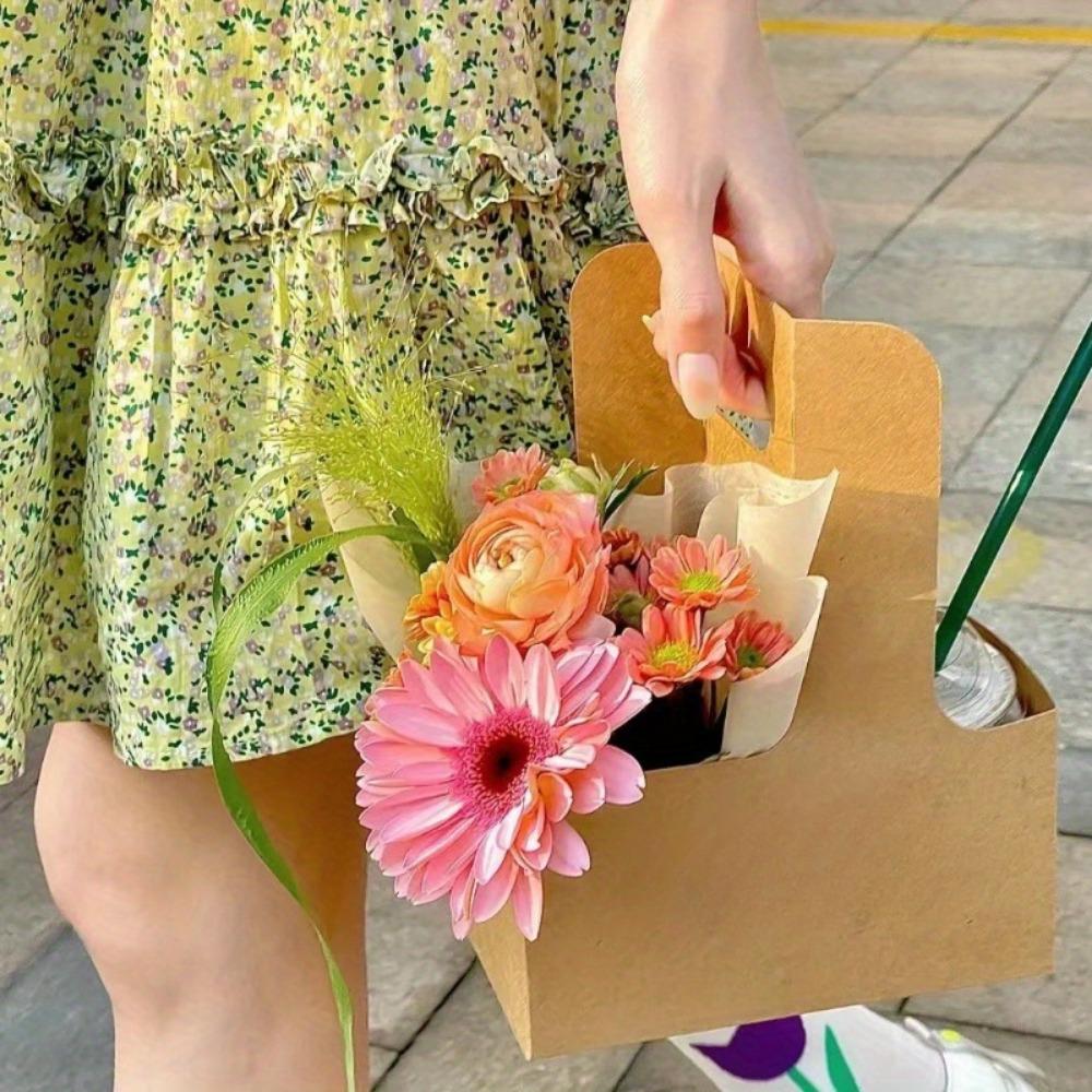 20 шт. Цветочные подарочные пакеты, букет, крафт-бумажные пакеты с ручкой, коричневая цветочная упаковка, упаковочная коробка для женщин, Валентина, День матери, свадебный подарок, декор