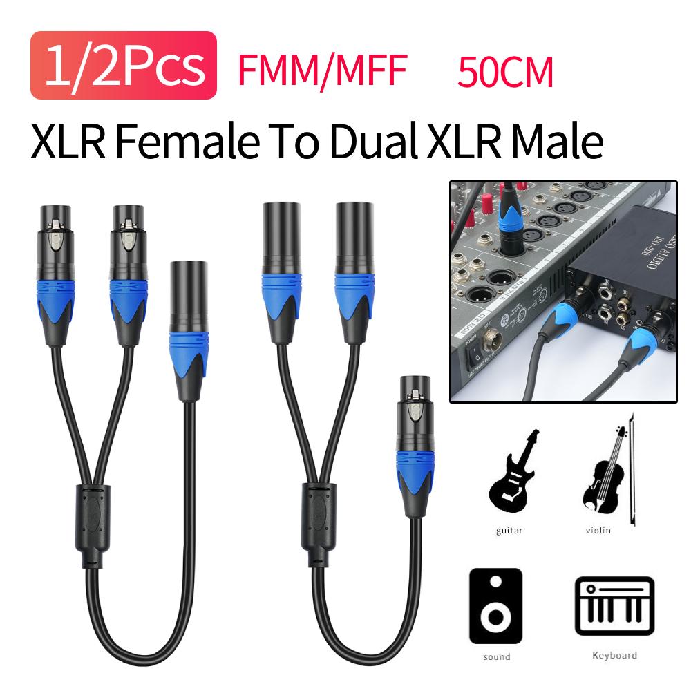 1/2Pcs 50cm Female To 2 Male XLR Y Cable XLR Female To Dual XLR Male Y Splitter Mic Cable Microphone Splitter Cord for Mixer