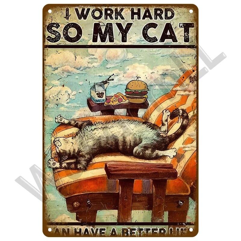 Кошки и собаки Happy Ретро Оловянная вывеска Art Cat Металлический знак Cat Табличка Плакат Украшение дома Кафе-бар Ванная комната Настенный декор Зоомагазин Комната