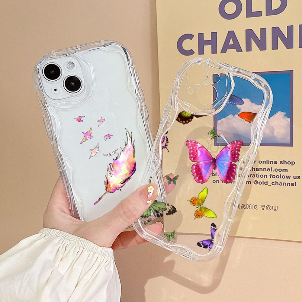 Мягкие волнистые чехлы для телефонов N76 с бабочкой для Samsung A54 A34 A13 A14 S23 S24 Ultra Xiaomi Redmi Note 13 12C Realme Infinix, защитный бампер