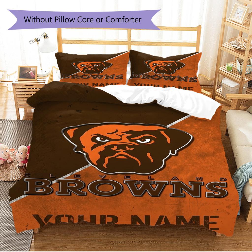 Name Custom Cleveland Browns Logo Pattern Bedding Set Quilt Cover Pillowcase Home Decor Gift (1 * duvet cover + 2 * pillowcase, without core)