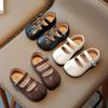 Korean Style Princess Casual Shoes Spring Autumn Soft Hook & Loop Girls Flats Boys Simple Kids Shoes 2024 New Simple Solid Color