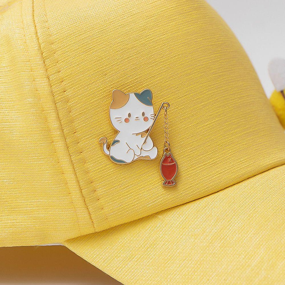 Accessories Funny Cats Friend Gift School Bag Badge Pin Cat Fishing Brooch Cat Brooch Enamel Brooch