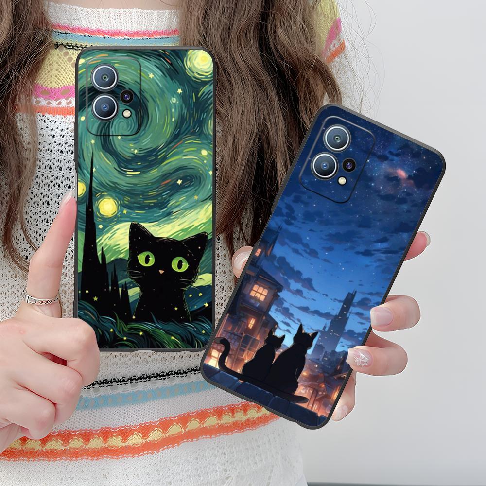 Чехол для мобильного телефона Luna Moon Cat для Huawei P60 P50 P40 P30 P20 P10 P9 P8 Pro Lite Plus Цветной печатный чехол Чехол Смартфон