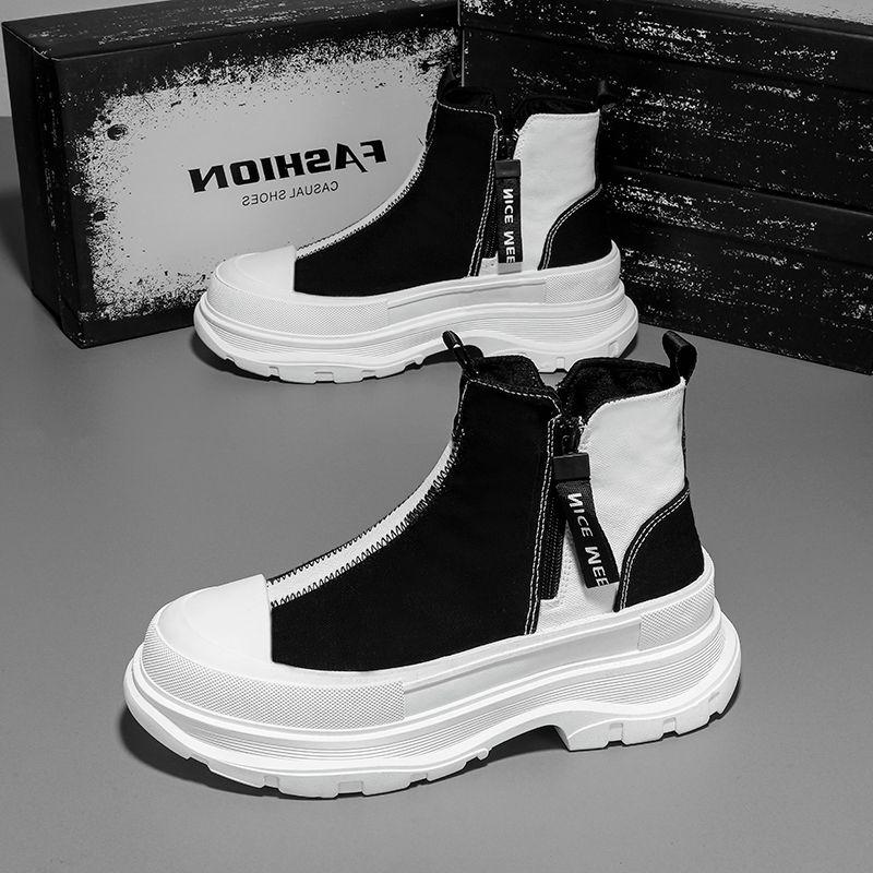 Осенние мужские повседневные кроссовки из парусины на толстой платформе, высокие кроссовки с застежкой-молнией в стиле пэчворк, мужская дышащая спортивная обувь 39 44