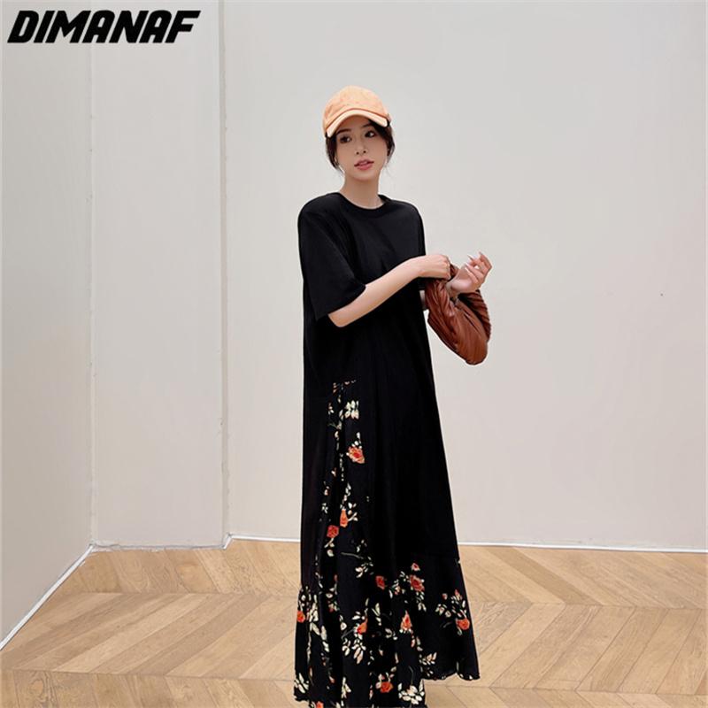 DIMANAF 2023, новое платье больших размеров, летняя женская футболка с цветочным принтом, свободные пляжные повседневные женские платья с круглым вырезом