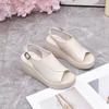 Fashion Summer New Women's Fish Mouth Sandals Wearing Slope Heel Leather Clasp for Simple and Comfortable Thick Sole Shoes for Women
