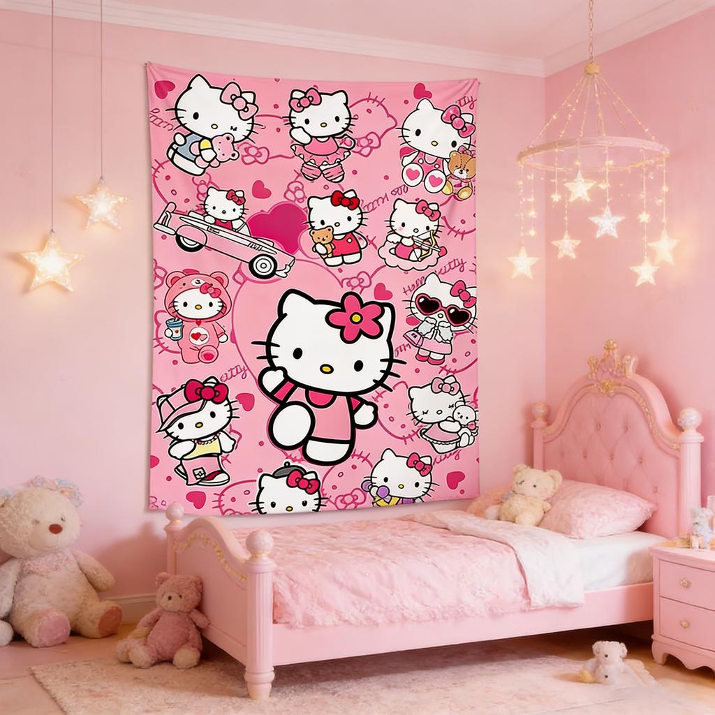 Sanrio Hello Kitty Розовый Гобелен Мульти Стиль Мультяшный Принт Настенный Декор Милая Спальня Домашний Декор Подарок для Фаната Hello Kitty Плоская Печать