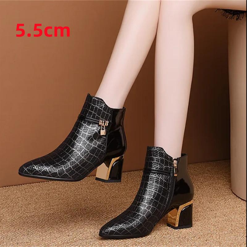 Cresfimix Botas Femininas Женская мода Высокое качество Черный клетчатый узор Высокий каблук Осенние сапоги Женская повседневная зимняя обувь A527