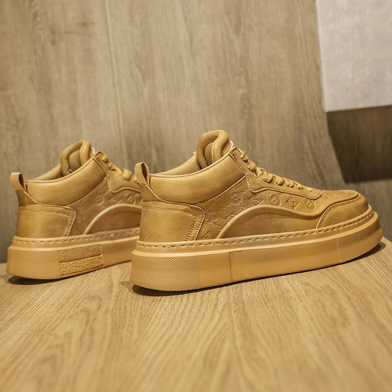 Мужские кроссовки с высоким верхом весна новинка 2025 платформа повседневные кожаные кеды нишевый дизайн высокой ценности увеличивающие рост спортивные туфли