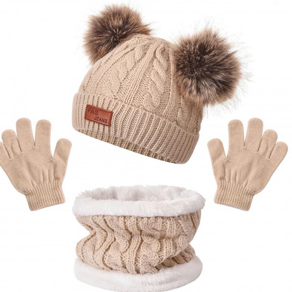 Детские вязаные теплые шапки с 1 парой перчаток и шарфовТеплая зима
