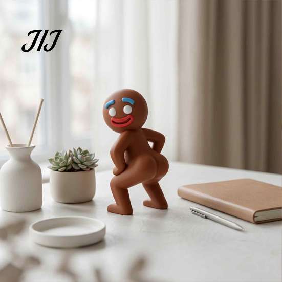 Small Figurines for Display 3D Printed Naked Gingerbread Man Figurine, Funny Twisting Butt Ornament Humorous Office Desk Accessories Christmas