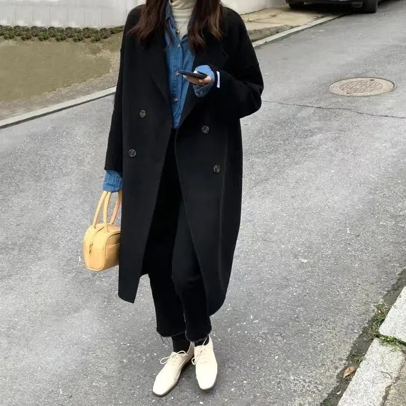 Белое шерстяное пальто с утолщенным шерстяным пальто средней длины для женщин