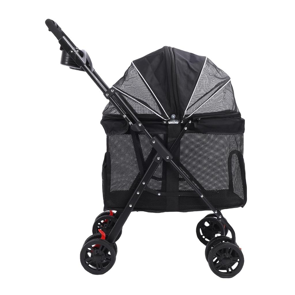 Pet Stroller One Click Folding Cat Stroller 4 Wheels Dog Wagon with Sun Shades and Cup Holder for Travel Black