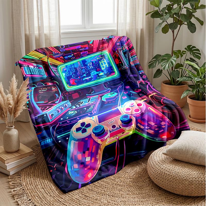 Neon Gaming Gear Theme blanket Lightweight Warm Flannel Blanket Decorative Throw Blanket for Home Decoration