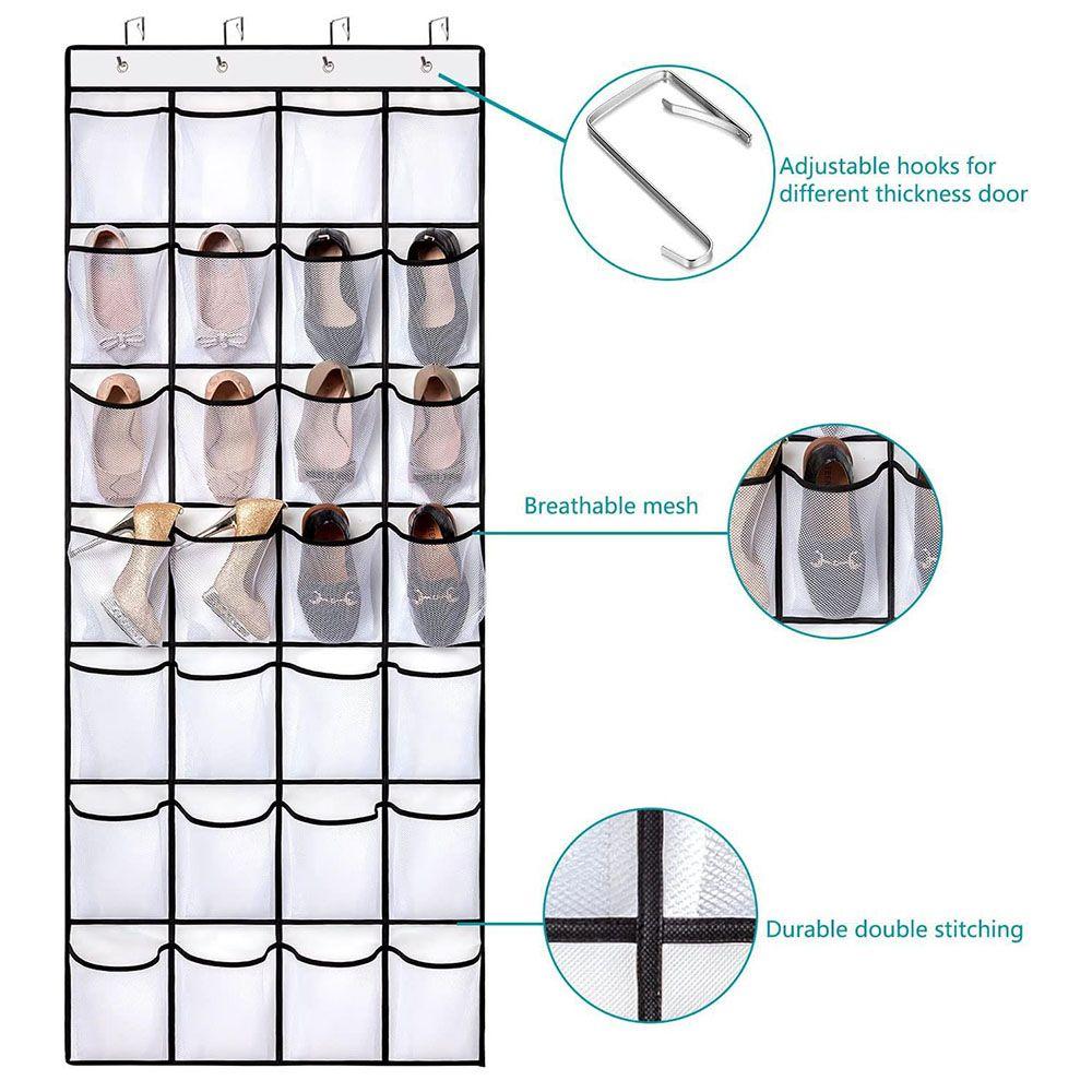 Breathable Over The Door Shoe Organizer Mesh Pockets Hanging Shoe Rack Door Behind