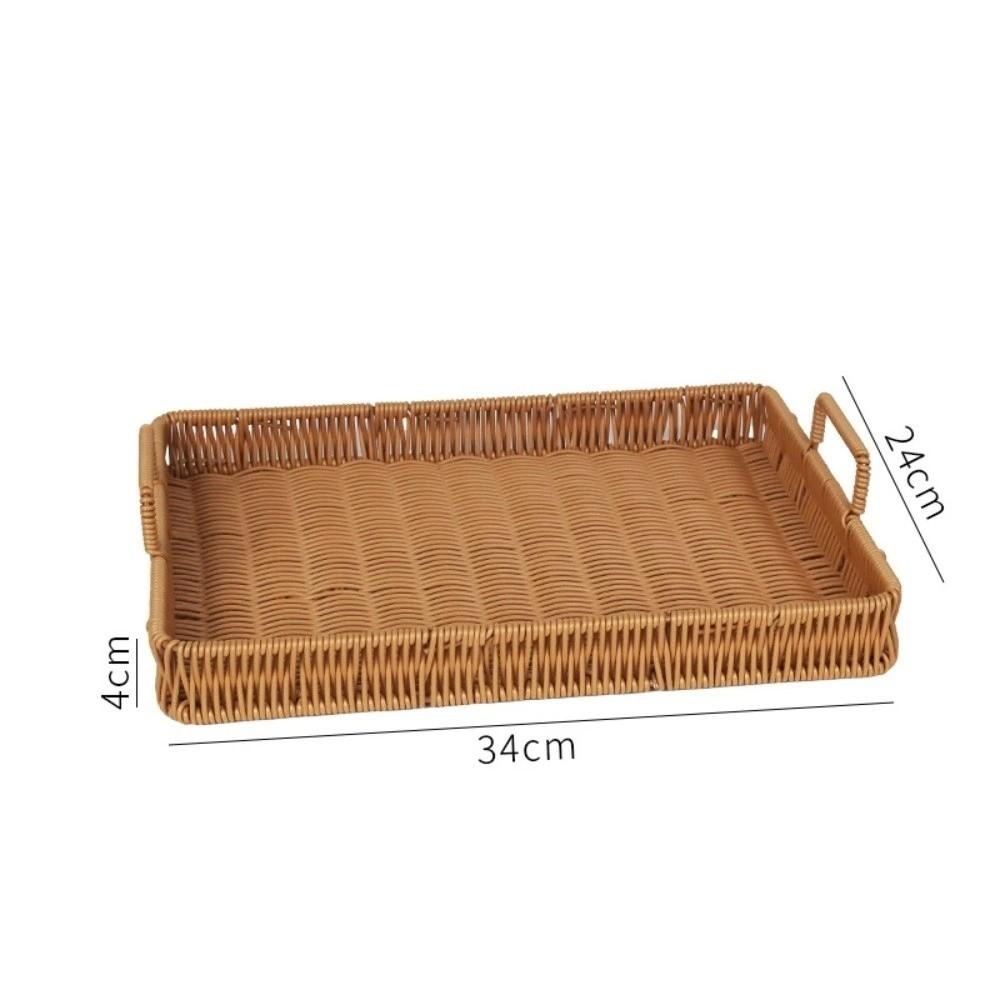 Handwoven Wicker Serving Tray Woven Handheld Plastic Rattan Storage Tray Kitchen Storage