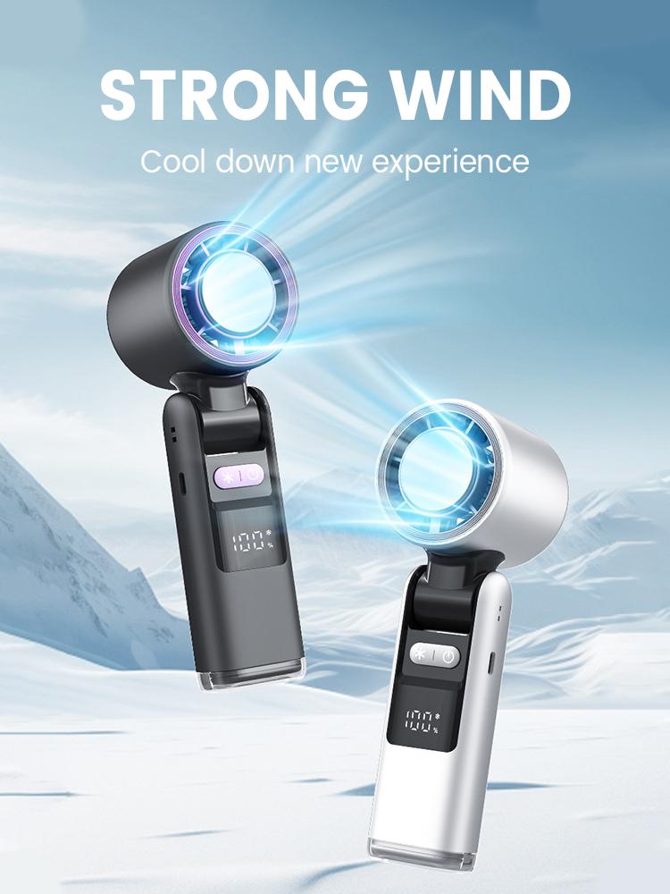 Portable Foldable Handheld Mini Turbo Fan with Ice Compress 4000mAh USB Rechargeable 100 Speeds Wind Outdoor Ice Cooling Fans