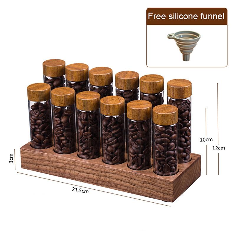 Контейнер для хранения кофейных зерен, стеклянная витрина, 6/12 тюбиков, одноразовые кофейные принадлежности с деревянной подставкой