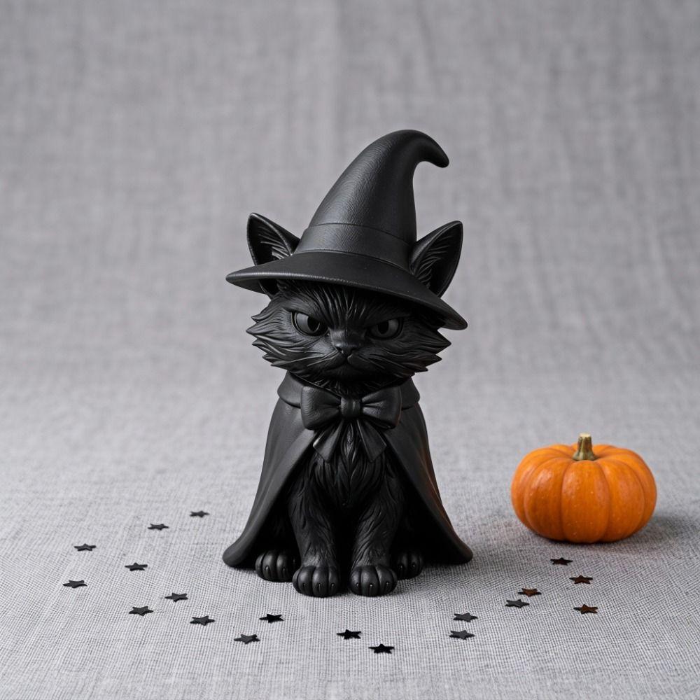 Dark Style Cat Witch Figurine 3D Printed Cat Statue Home Decor Halloween Decorations Home Decor
