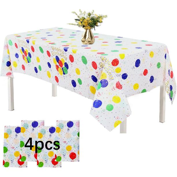 kathson Rectangle Tablecloth with Colorful Balloons Pattern,Plastic Birthday Disposable Tablecloth Plastic Table Cloths Table Cover for