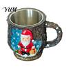 Christmas Mug Decorations Theme with Stainless Steel Liner, 3D Relief Hand Snowman Gift Mugs Painted Resin Coffee Cup, Decorative Drinkware