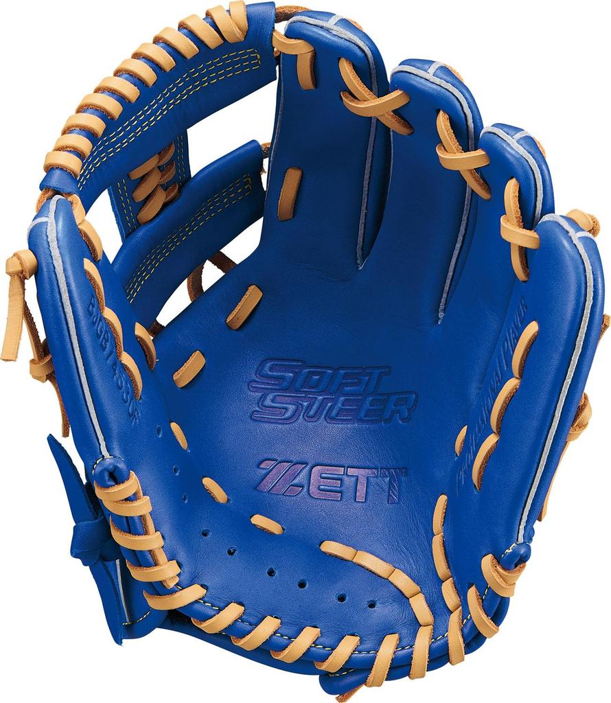 ZETT Youth Baseball Soft Navy x Pastel Brown BJGB74530F Glove, Steer, All-Around, Left-Handed Throw, (2532), Size M,