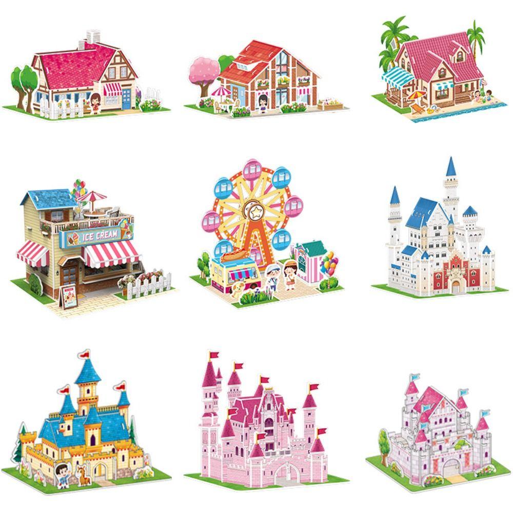 Cardboard 3D Castle Airplane Assembly Model 3d Puzzles Building Block Toy Kindergarten