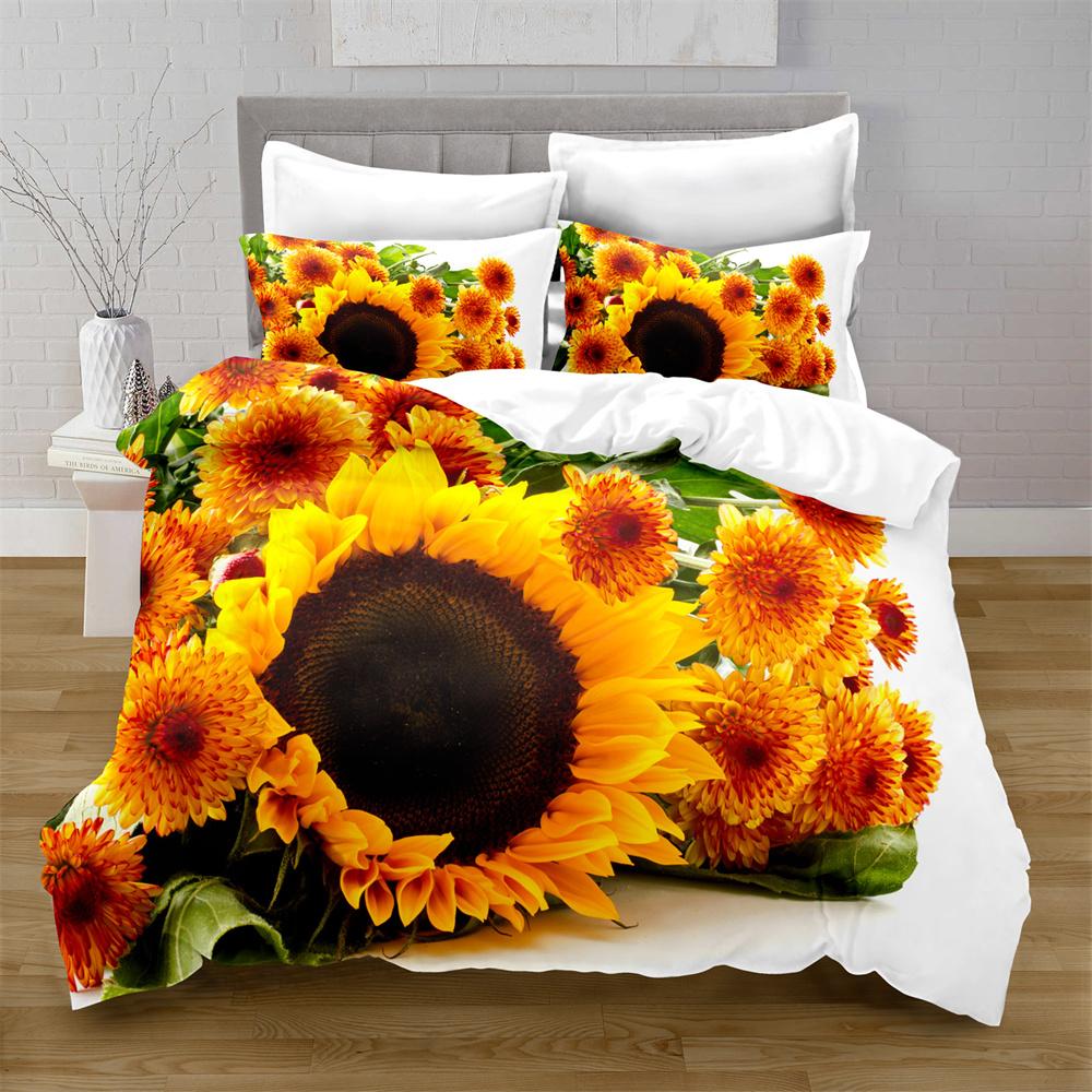 Sunflower Soft Duvet Cover Set Yelow Flowers Lush Sunflowers In The Field Beding Set Microfiber Botanical Floral Print Comfortable Quilt Cover