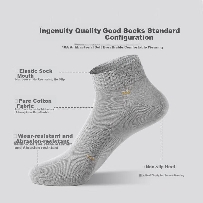 Men's Socks, Spring And Summer Season, 100% Pure Cotton, Sweat-Absorbing, 10A Odor-Resistant, Breathable, Wear-Resistant, Cotton Short Socks