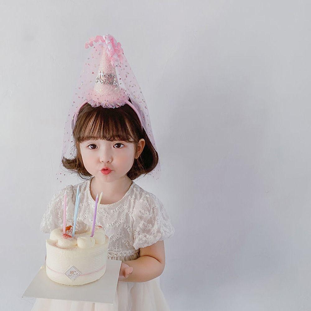 Hat Mesh Happy Birthday Birthday Hairband Girls Hair Hoop Korean Style Headband Hair Accessories