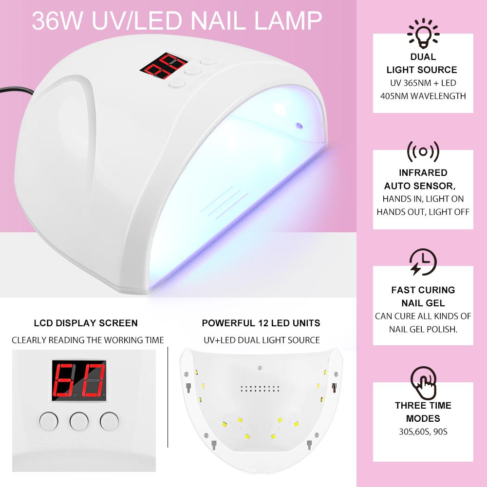 Набор гелевых ногтей PHOENIXY, 20 шт., гель для замачивания ногтей с УФ-светодиодной лампой для ногтей 36 Вт, набор инструментов для дизайна ногтей, набор инструментов для дизайна ногтей