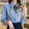 Женские рубашки Модные шифоновые рубашки в западном стиле Топ с завязками-бабочками Рубашки-поло Универсальные рубашки Рубашки с длинным рукавом на подкладке
