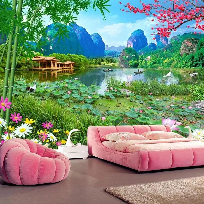 Фотообои 3d Природа Пейзаж Цветок Лотоса Фотообои Гостиная Телевизор Диван Кабинет Фон Декор Обои